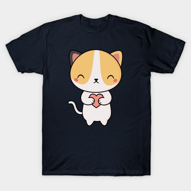 Kawaii Cute Cat With A Heart T-Shirt by happinessinatee